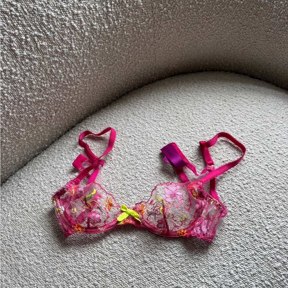 Agent Provocateur Fuchsia and Yellow Lace Bra